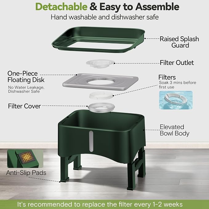 UPSKY 2.9Gal No Spill Dog Water Bowl, 4 Height Adjustable Elevated Bowl | Super Large Capacity, Slow Drinking Feeder, No-Splash, Anti-Slip, Folding Design, Suitable for Senior Dog and Multi-Pet Homes