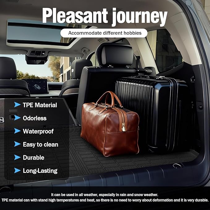 Yakitoko 3D TPE Car Trunk Cargo Liner Mat for 2015-2020 Chevrolet Suburban and GMC Yukon XL 7/8 Seat with Backrest Mat Custom Fit All-Weather Waterproof Floor Protection, Heavy Duty & Odorless