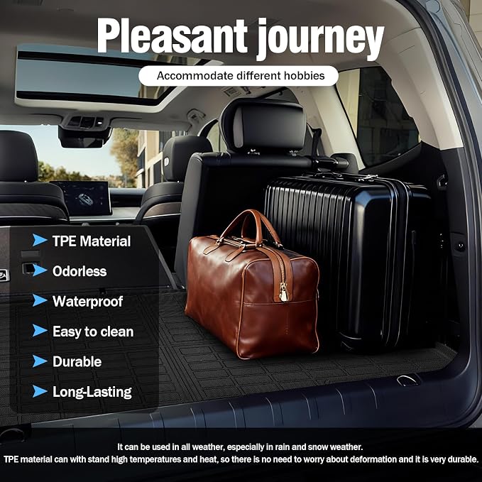 Yakitoko 3D TPE Car Trunk Cargo Liner Mat for Jeep Cherokee 2019-2023 Custom Fit All-Weather Waterproof Floor Protection, Heavy Duty & Odorless