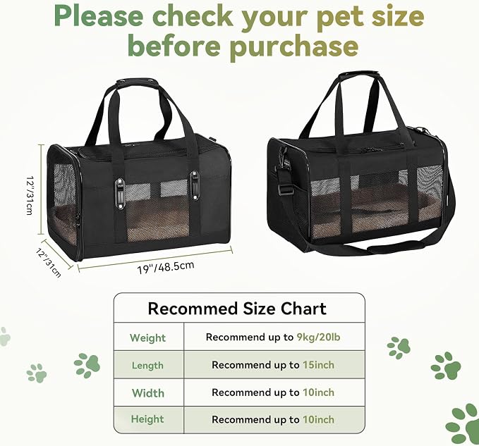 Petsfit Large Cat Carrier for Car Travel, Patented Seat Belt Buckle, 20 lb