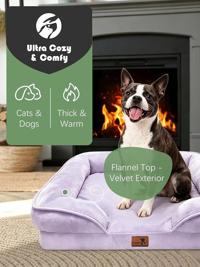 Spotted Play Orthopedic Dog Bed with Sides - Sofa Beds for Small Dogs, Supportive Foam Pet Couch Bed with Washable Removable Cover, Waterproof Lining and Non-Slip Bottom, Purple - S