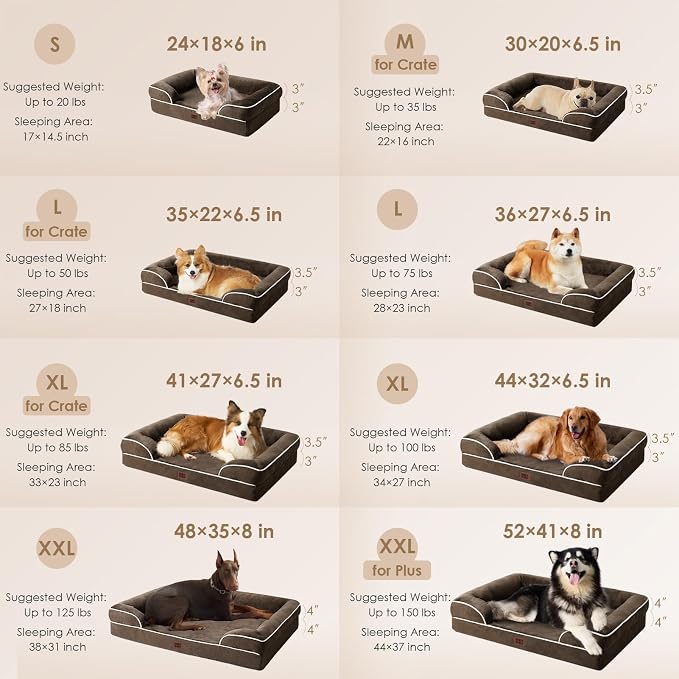 EHEYCIGA Orthopedic Dog Beds Large Sized Dog, Waterproof Washable Pet Bed | Non-Slip Bottom and Egg-Crate Memory Foam XL Dog Couch Bed with Washable Removable Cover, Brown, 41Inch
