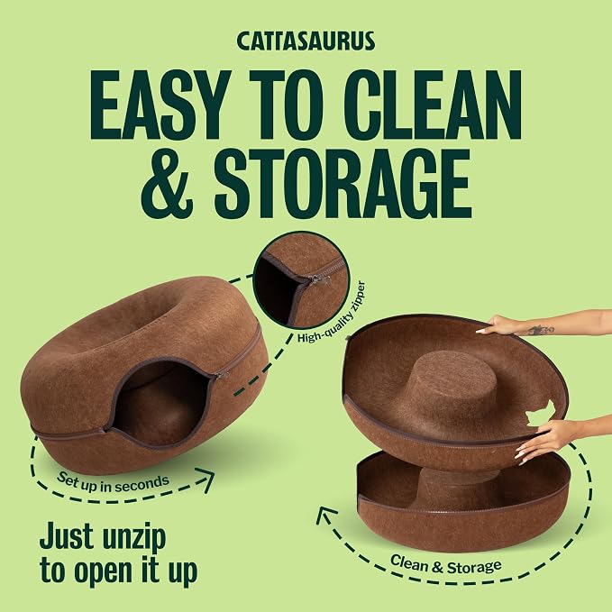 Peekaboo Cat Cave Donut for Multiple & Large Cats up to 30-45 lbs, 3-in-1 Self Warming Cat Bed, Tunnel & Scratcher for Indoor Cats, Washable & Detachable Small Dog Bed (Brown, Large)
