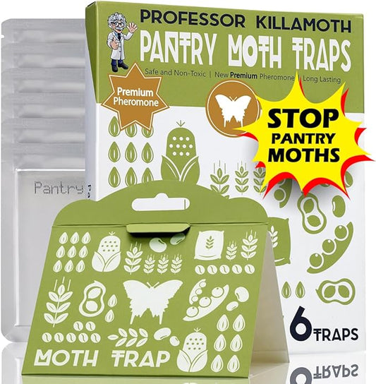 Professor Killamoth Pantry Moth Traps 6 Pack, Professional Grade Pheromone Moth Traps for House Indoor, Non-Toxic Pantry Moth Trap for Kitchen, Food & Cupboards