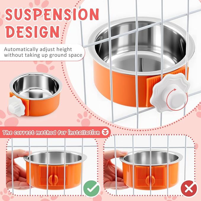 LemonRoad 12 Pcs Dog Crate Water Bowl Bulk No Spill Hanging for Kennel Removable Stainless Steel Puppy Food Water Feeding Bowls Cage Coop Cup for Dogs Cats Rabbits Birds Ferret(Mixed Style)