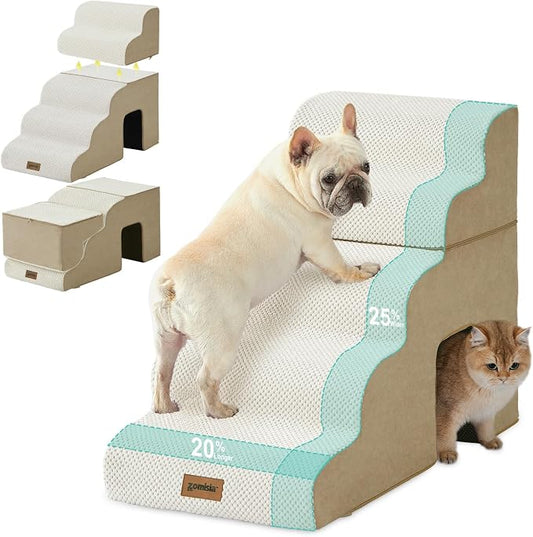 ZOMISIA Dog Ramp for Large Dogs with Tunnel, 24" H 5 Steps for High Bed | Tunnel 2 in 1 with Zippers, Suitable for Puppy and Older Cats for couch, Non-Slip Durable Dog Steps with High-Density Foam