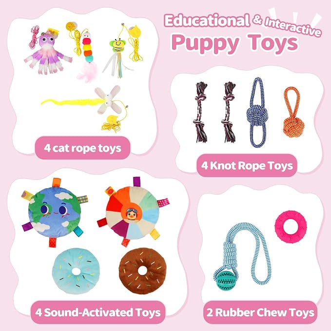 Liitrton Puppy Play Gym for Small Dogs & Kittens, Large PVC Pink Frame | Indoor Puppy Jungle Gym with 14 Hanging Enrichment Toys, Reduce Puppy & Cats Boredom