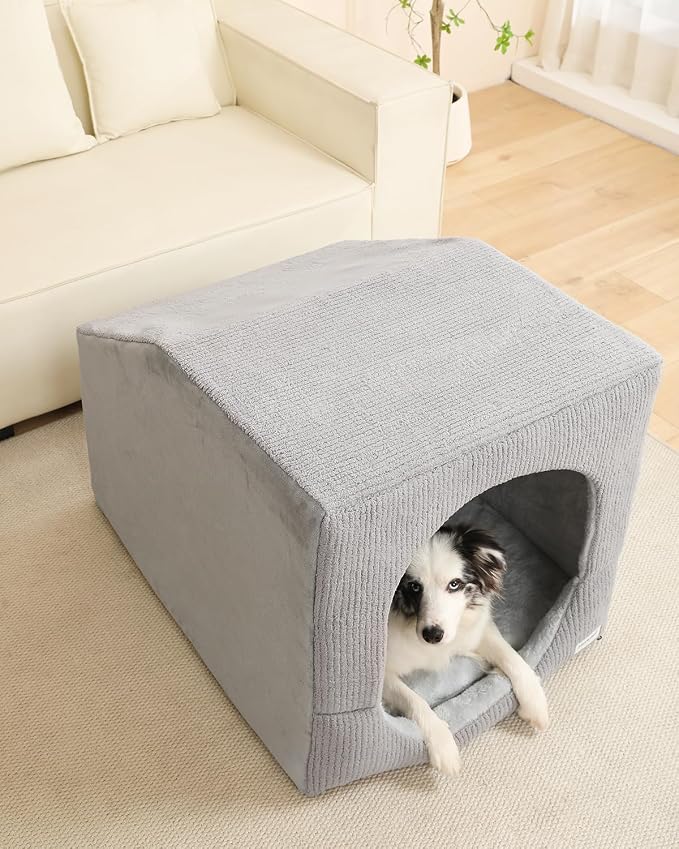 Hovicaed Indoor Dog House Large Sized Dog Tent with Covered Dog Bed 36x26in | Enclosed Dog Cave Bed With Washable Removable Cover-Pet Orthopedic Egg-Crate Foam Cushion Sturdy Frame For Inside Dog House