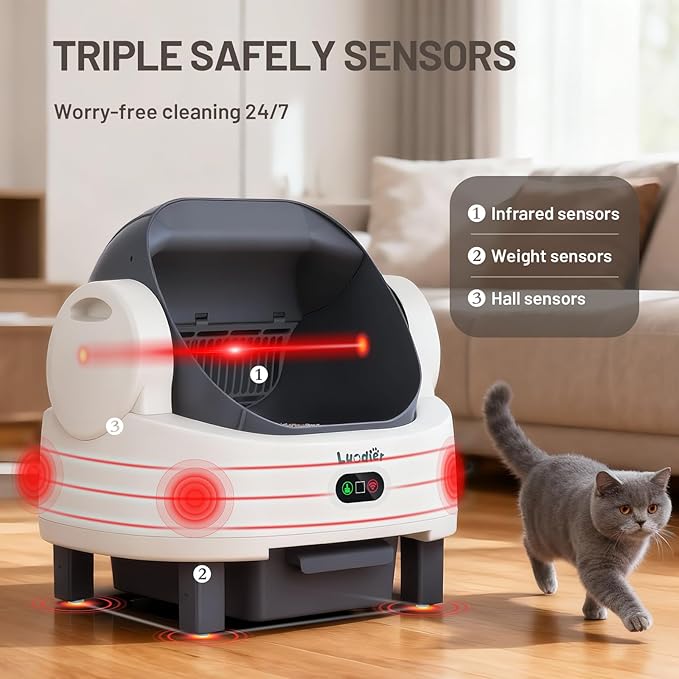 Automatic Litter Box, Open Top Large Self Cleaning Cat Litter Box for Multiple Cats, with APP Control/Multiple Safety Sensors/Trash Bag/Litter Mat, Cat Box Automatic Cleaning White