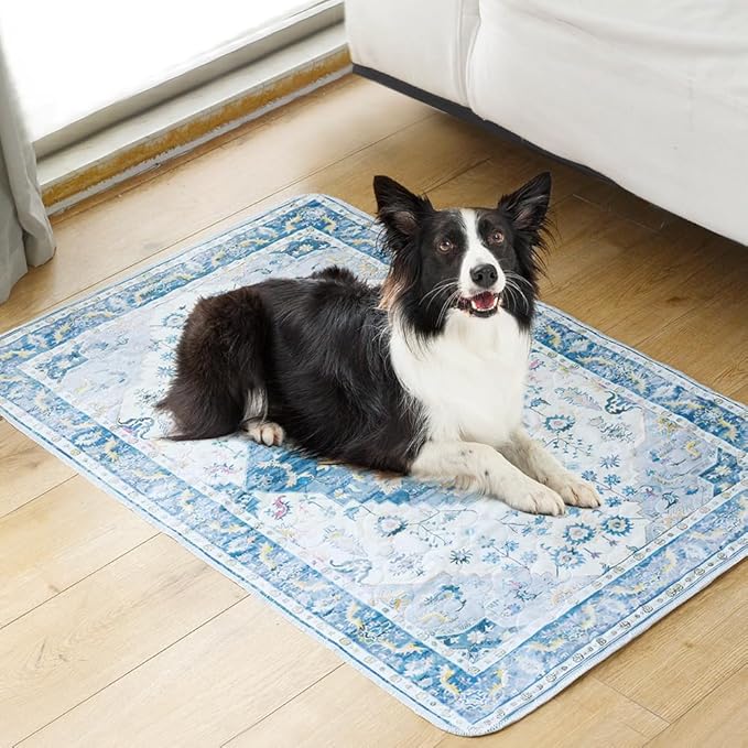 Washable Pee Pads for Dogs, 2 Pack Reusable Puppy Training Pads 24"x18" Super Absorbent Waterproof Dog Training Pads, Non-Slip Potty Pads, Whelping Pads Litter Mat Blue Medallion