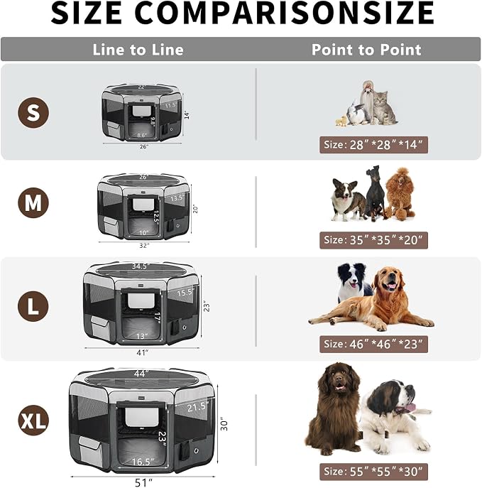 Dog Playpen Portable Pet Play Pens for Small Dog/Cat/Rabbit/Chicks, Cat Playpen Indoor/Outdoor with Carring Case, Removable Zipper Top and Bottom (Gray, Medium (36"x36"x20"), 8)