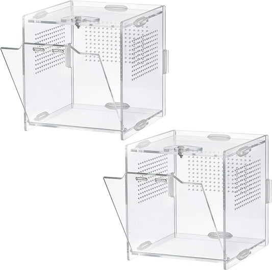 VERTUPET Jumping Spider Enclosure,2 Pack Insects Habitat,Small Arboreal Reptile Terrarium Acrylic Accessories Kit,Tarantula Enclosure Bug Cage for Frog,Crickets, Praying Mantis,Snails（4x4x4inch）