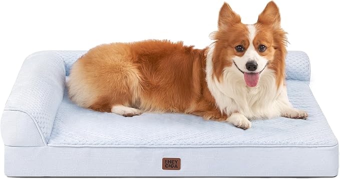 EHEYCIGA Orthopedic Dog Bed, Medium Memory Foam Dog Bed, Washblue | Small Dog Sofa with Washable Removable Cover, Waterproof Pet Couch for Crate with Nonskid Bottom, 35x22x6