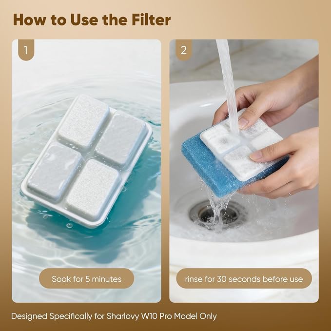 4 Pack Dog Water Fountain Filter Replacement Fit for Sharlovy W10 Pro | Pet Water Filter & Sponge Filter for Sharlovy W10 Pro, 2 Months Set Easy-Swap for Dogs and Cat Fountain