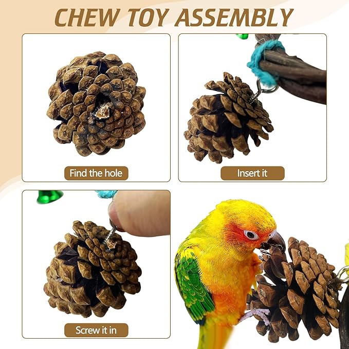 BNOSDM Bird Swing Rings Toy Natural Wood Parrot Climbing Ladder Parakeet Chewing Toys Hanging Budgie Cage Accessories for Green Cheek Conure Cockatiel Lovebird (6 Rings)