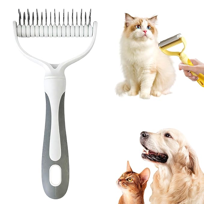 Double-Sided Pet Grooming Brush for Dogs and Cats, 2026 New Dog Deshedding Brush, Dematting Comb Removes Tangles Knots and Loose Fur, Ergonomic Pet Grooming Tool (White)