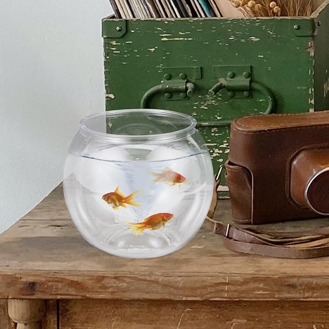 Mipcase Unbreakable Transparent Fish Tank Globe 5.90In Round Plastic Fish Bowl Desktop Aquarium Decor for Home Office Tabletop