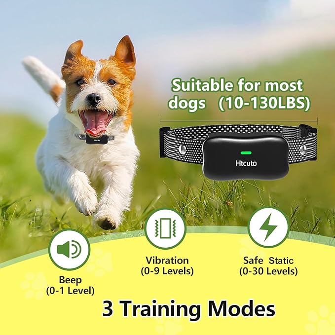 Htcuto Wireless Dog Fence 3500FT Electric Fence and 6100FT Remote Training Collar, 185 Days Rechargeable Battery - IPX7 Waterproof Collar, Vibrate/Beep/Shock Modes for All Dogs.…