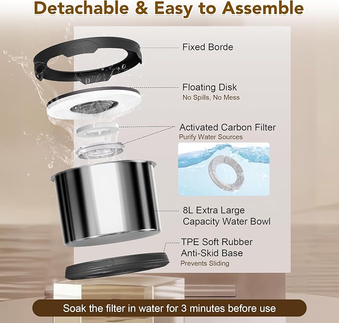 UPSKY 8L Dog Water Bowl No Spill Stainless Steel for Slow Drinking Black | Large Capacity, Spill-proof, Non-slip Design, Durable, For Large Dogs, Messy Drinkers & Multi-pet Homes, Outdoor / Indoor