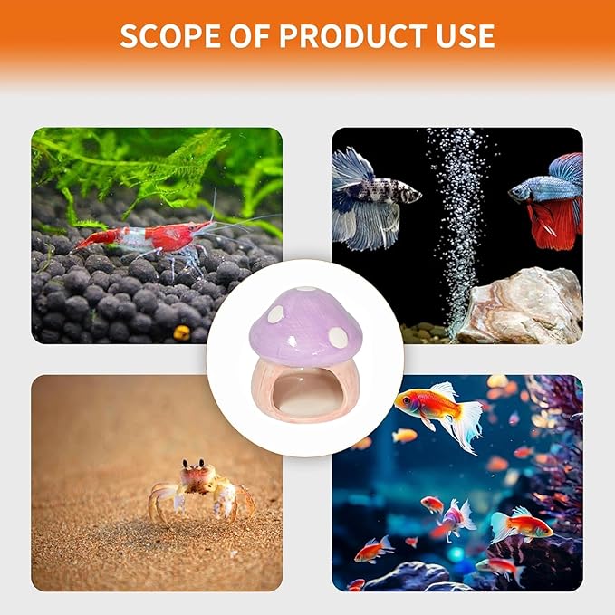Saim Ceramics Mushroom House Aquarium Decor, Betta Fish Tank Accessories Landscape Decoration, Small Shrimp Goldfishes Habitat Hut Pleco Smalland Breeding Hide Caves Toad House - Purple