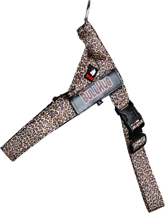 Adjustable Dog Harness– No Pull, No Choke – for English Bulldogs, French Bulldogs, Pugs & Broad-Chested Breeds – Easy, Safe Walks (Leopard, Large)