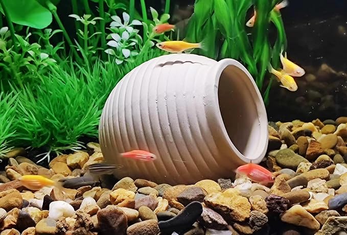 SpringSmart Aquarium Decor Rock Betta Fish Tank Decorations Ceramic Hideout Stone for Fish Shrimp Turtle Crab to Breed, Rest and Play, Small Fish Bowl Hiding Cave, Pot Shaped Betta Toys