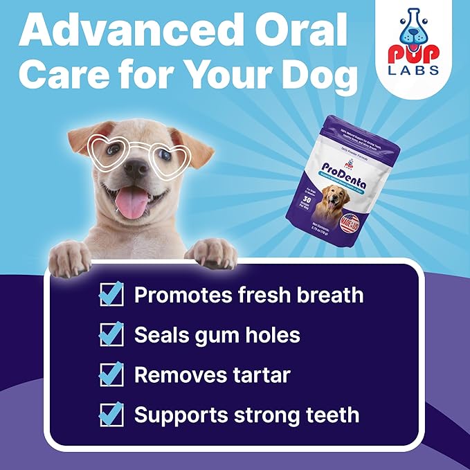 Pup Labs ProDenta, Tartar Remover for Dogs and Dog Bad Breath Eliminator, Natural Powder for Plaque and Gum Support, Made in USA, 6-Pack (180 Scoops)