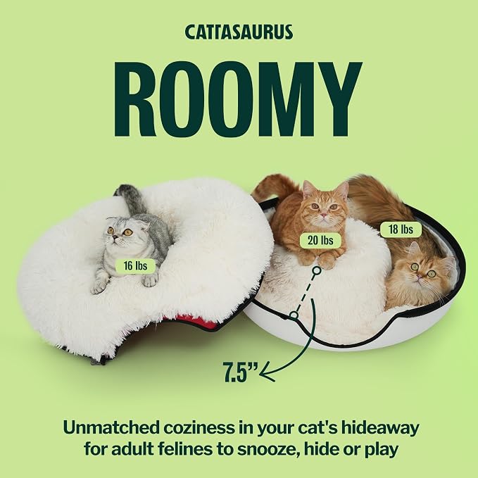 Peekaboo Cat Cave for Multiple & Large Cats Up to 30-45 Lbs, Fluffy Cat Beds & Furniture, Scratch Detachable & Washable Tunnel Bed, Comfy Donut Bed (Ruby Snowball, Large (Calming))