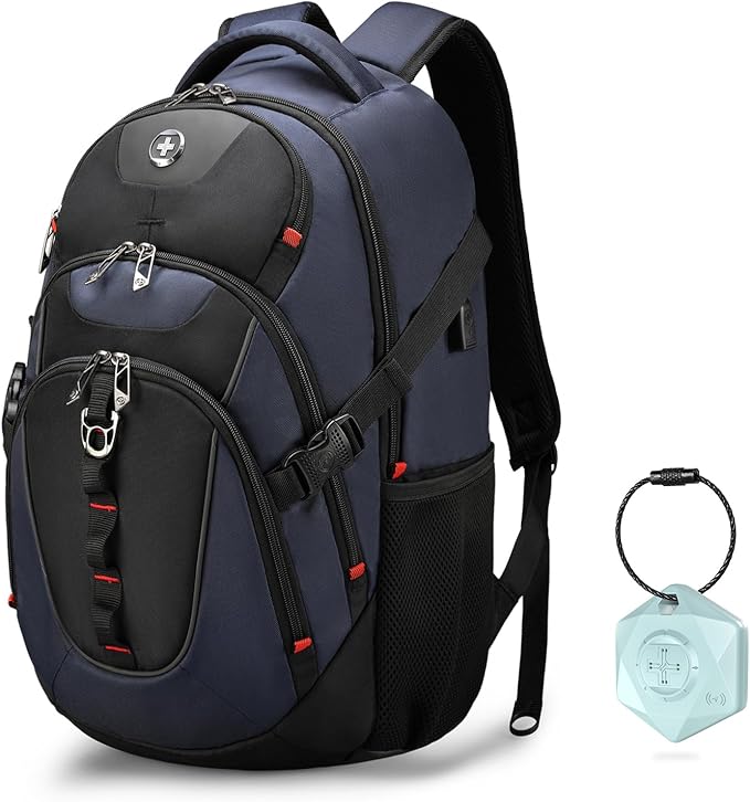 Swissdigital Design Travel Backpack for Men with Apple Find My, Laptop Backpack with USB Charging Port, RFID Protection, Add-A-Bag System - Travel Backpack for Men-Finder Color Random | SD803BT013-12