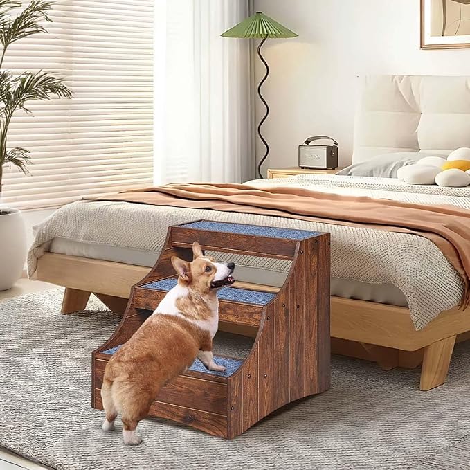 unipaws Pet Bunk Bed with Removable Step for Dog and Cat, Window Perch Seat | Multi-Level Bed with Cushion and Cat Scratch Pad, Indoor Use, Walnut