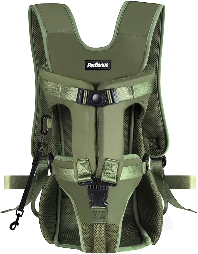 PetBonus Pet Front Dog Carrier Backpacks, Adjustable Pet Backpack, Legs Out Easy-fit Puppy Chest Carrier for Medium Small Dogs, Hands Free for Hiking, Cycling (Army Green, L) | Hands Free, Adjustable, Safety Strap, Walking Hiking Cycling Motorcycle bag...
