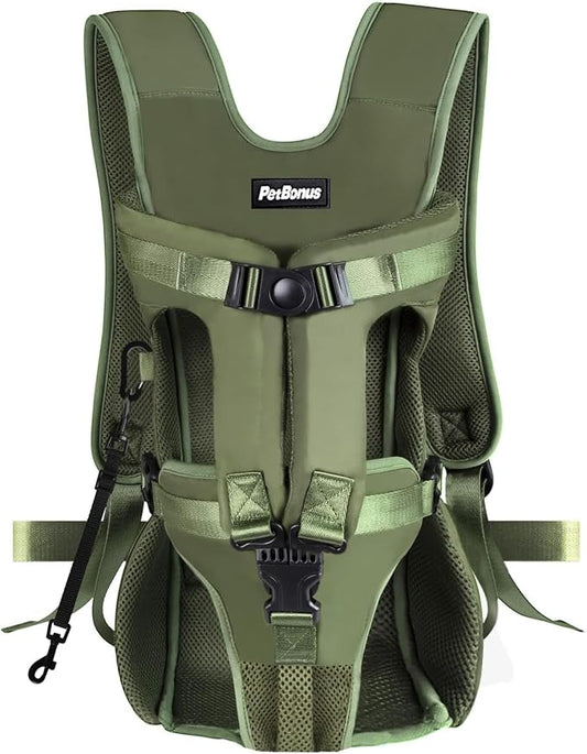 PetBonus Pet Front Dog Carrier Backpacks, Adjustable Pet Backpack, Legs Out Easy-fit Puppy Chest Carrier for Medium Small Dogs, Hands Free for Hiking, Cycling (Army Green, L) | Hands Free, Adjustable, Safety Strap, Walking Hiking Cycling Motorcycle bag...