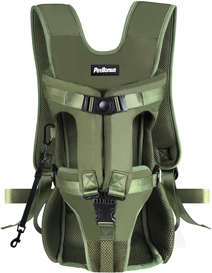 PetBonus Pet Front Dog Carrier Backpacks, Adjustable Pet Backpack, Legs Out Easy-fit Puppy Chest Carrier for Medium Small Dogs, Hands Free for Hiking, Cycling (Army Green, M) | Hands Free, Adjustable, Safety Strap, Walking Hiking Cycling Motorcycle bag...