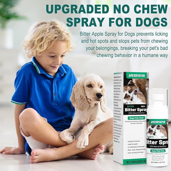 Bitter Apple Spray for Dogs - Effective No Chew Training Spray to Stop Chewing & Licking - Protects Furniture, Belongings & Prevents Wound Irritation