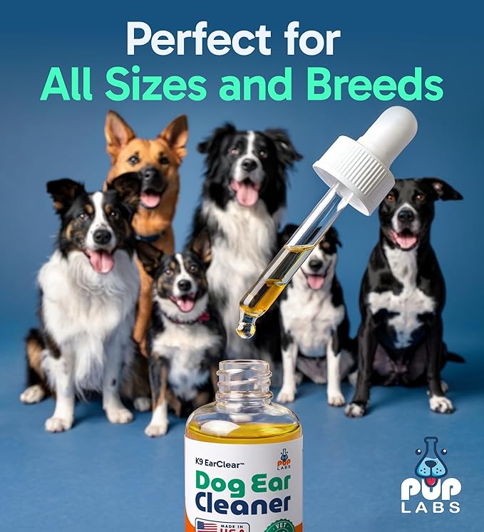 Pup Labs Ear Clear, Natural Dog Ear Cleaner and Infection Treatment for Dogs, Dog Drops for Itching, Irritation, & Wax Build-Up, 1 oz Bottle with Dropper