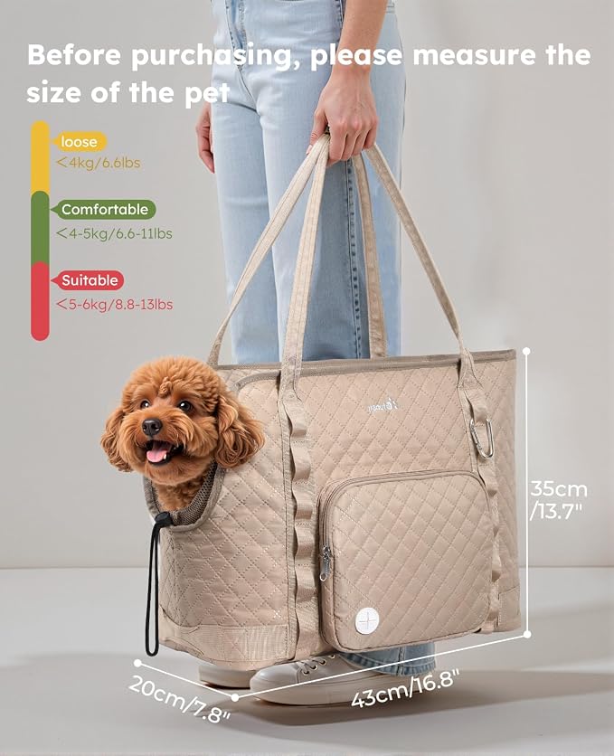 Pecute Dog Purse Carrier, Dog Carrier with Pockets for Small Dogs,XL,Khaki | Breathable,Foldable,Large Pocket,Built-in safety Rope,Machine washable,Under 13 Lbs