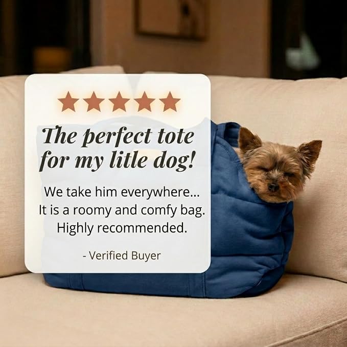 Plush Dog Purse Carrier for Small Dogs, Soft Dog Tote Bag with Safety Harness Clip, Cozy Pet Carrier for Dogs Under 15 lbs, Comfortable Dog Shoulder Carrier for Travel, Dark Blue