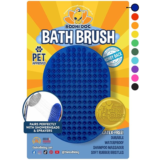 Bodhi Dog Shampoo Brush - Pet Grooming & Bath Supplies for Dogs and Cats - Bath Brush for Long & Short Hair - Premium Scrubber for Shower, Showerhead, Sprayer & Bathing (One Pack, Blue)