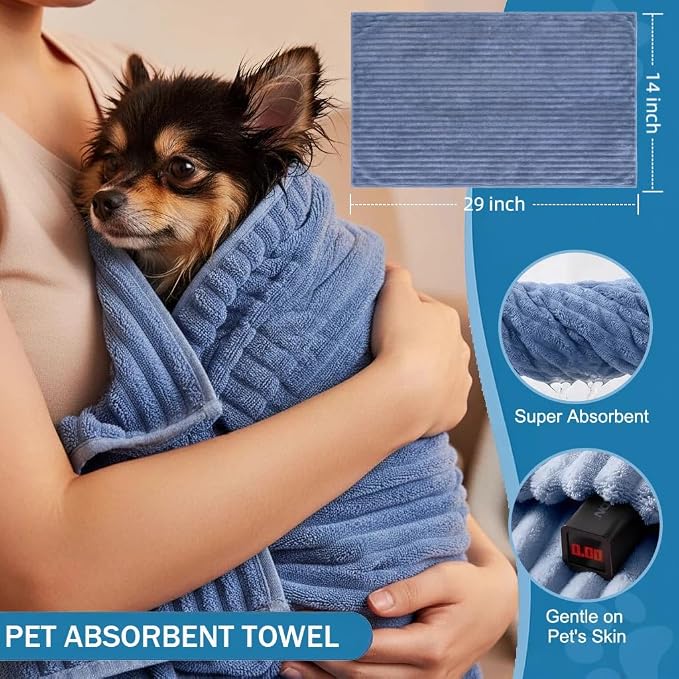 4PCS Dog Bath Kit & Dog Brush Kit for Dogs & Cats - Professional Pet Grooming Tools Set with Shedding Brush, Bath Scrubber, Dematting Comb & Storage Bag - Complete Dog Washing Essentials, Blue