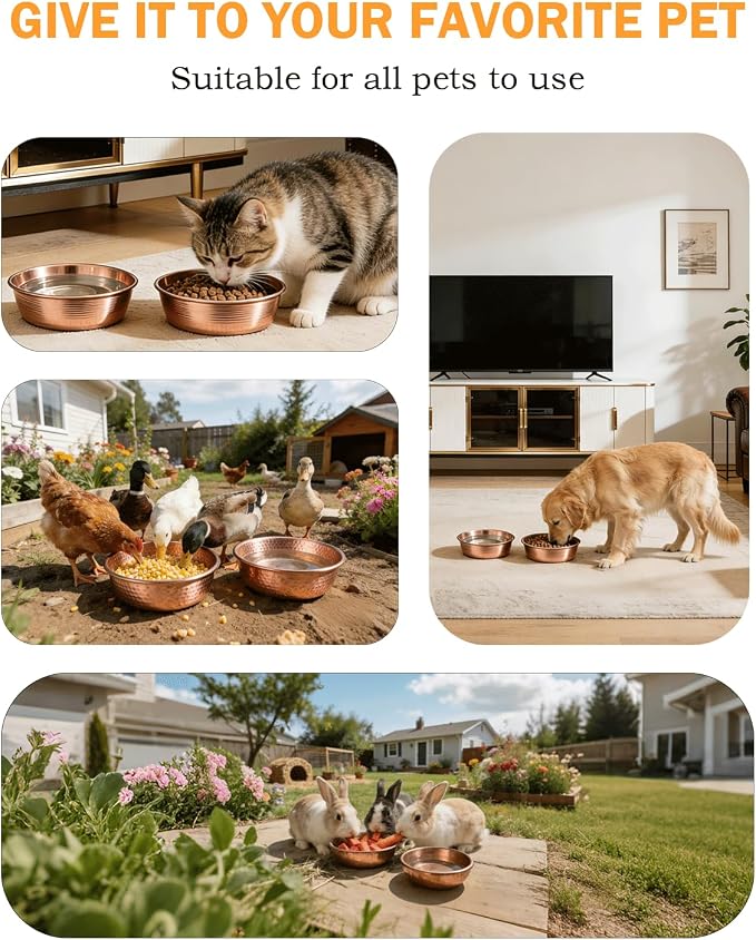 99.99% Pure Copper pet Bowl, 7.4-inch Copper Dog Bowl, a Large Copper Bowl Suitable for Family Pets. (1)