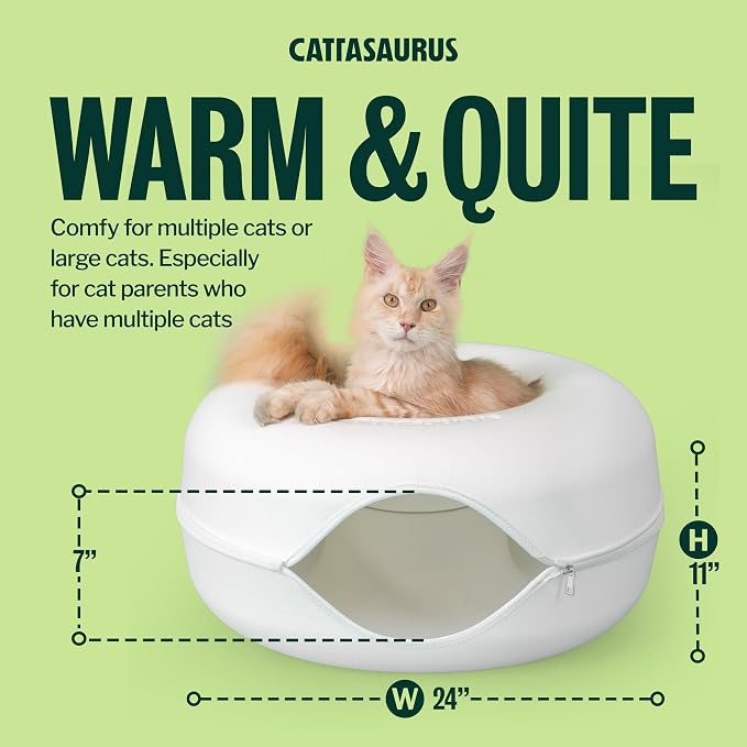 Peekaboo Cat Cave Donut for Multiple & Large Cats up to 30-45 lbs, 3-in-1 Self Warming Cat Bed, Tunnel & Scratcher for Indoor Cats, Washable & Detachable Small Dog Bed (White, Large)
