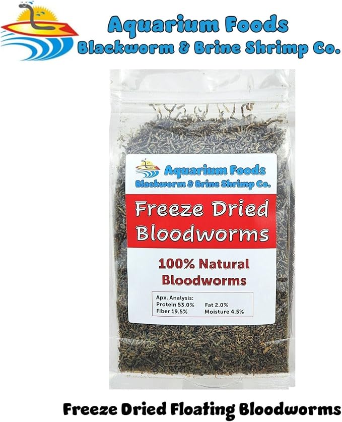Aquatic Foods Inc. Bloodworms, Grade A Floating Freeze Dried Bloodworms for All Tropical Fish, Cichlids, Discus, Tetras, Goldfish, Bettas, Angel Fish, Marine Fish, Carnivorous Plants - 6.9oz Clear Bag