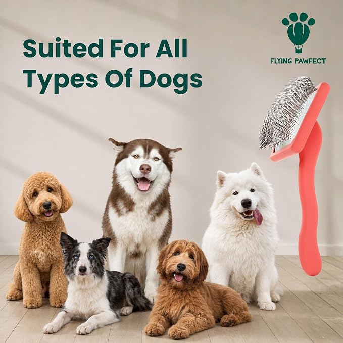 Slicker Brush for Dogs - Long Pin for Poodles, Doodles & Long Haired Dogs, Deshedding & Dematting Tool, Slicker Dog Brushes for Grooming (Coral, Flat Large)