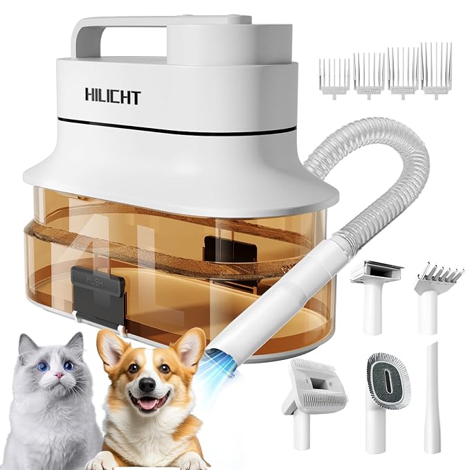 Dog Grooming Vacuum Kit with 4L Dust Cup, 6 Pet Grooming Tools for Home Grooming, Low-Noise Pet Hair Grooming System for Dogs & Cats