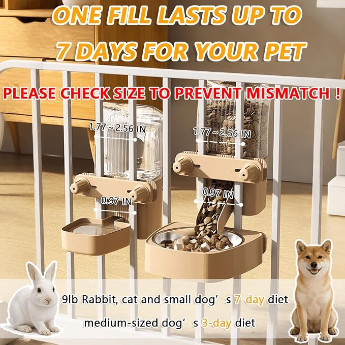 2-Pack Cage-Style Large Capacity Hanging Automatic Pet Feeder & Water Dispenser 50oz/1500ml,for Cages 0.98" Max Inner,1.77"-2.56" Outer,for Small/Medium Dogs, Cats, Rabbits & Guinea Pigs