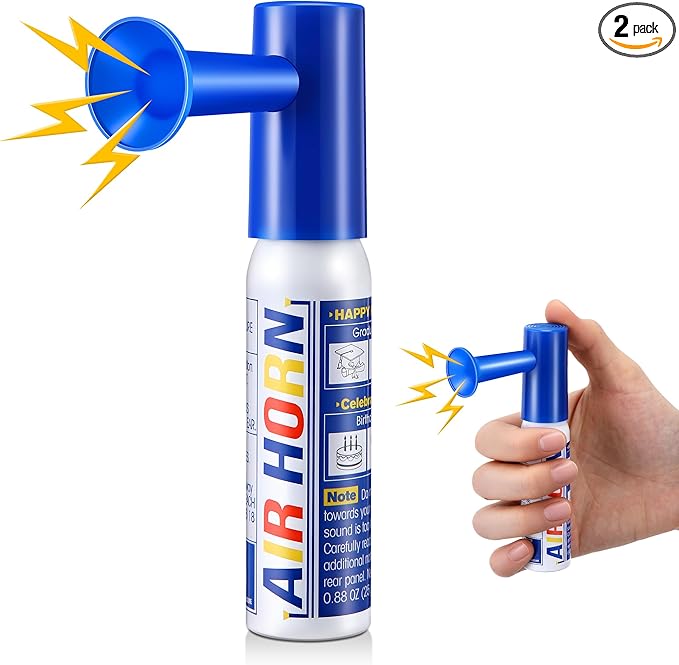 2 Pack Mini Air Horn for Personal Safety, 0.88 Oz Stadium Air Horn Prank, Portable Blow Noise Maker for Sporting Events, Football Games, Dogs, Party, Birthdays,Graduation Mini Noisemakers (Blue)