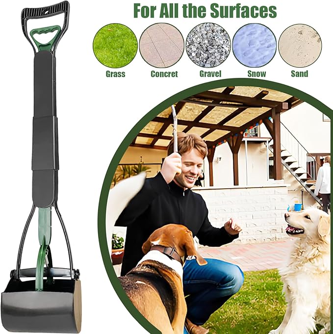 32'' Pooper Scooper for Large Small Dogs Heavy Duty, Long Handle Poop Scoop for Yard, Grass, Gravel, Dog Poop Grabber with High Strength Material and Durable Spring（Dark Green）