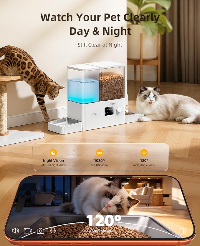 2-in-1 WiFi Automatic Cat Feeder and Water Dispenser with Camera | 1080 HD Camera/Night Vision/2.4G,5G WiFi APP/Customizable Feeding/8.5L Large Capacity/Stainless Steel Bowl/Detachable Clean