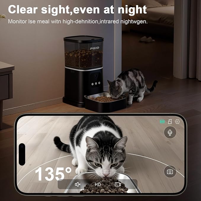 Automatic Cat Feeder with 4K Camera,2.4G Auto Dog Feeder w Night Vision,Pet Feeder w2-Way Audio,Timed Cat Feeders for Dry Food,Dogs Food Dispenser w APP Control 5L