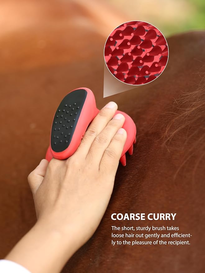 Harrison Howard Horse Grooming Brushes Kit 7 pieces with Organizer Tote Equine Care Series Horse Brush Sets Red